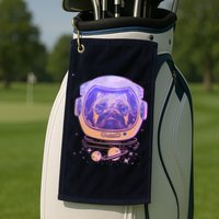 Trippy Space Colors Astronaut Pug Dog Golf Towel