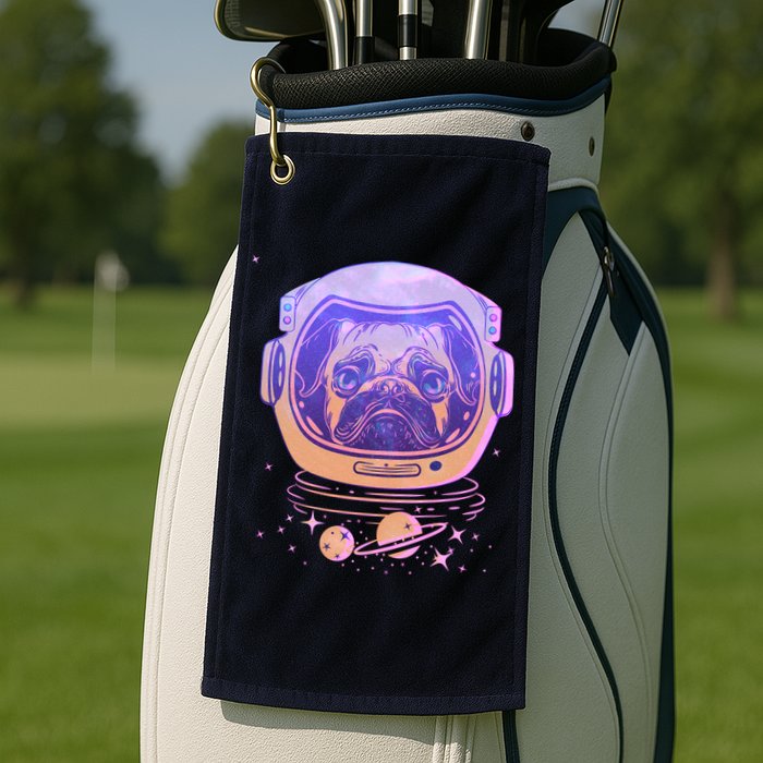 Trippy Space Colors Astronaut Pug Dog Golf Towel