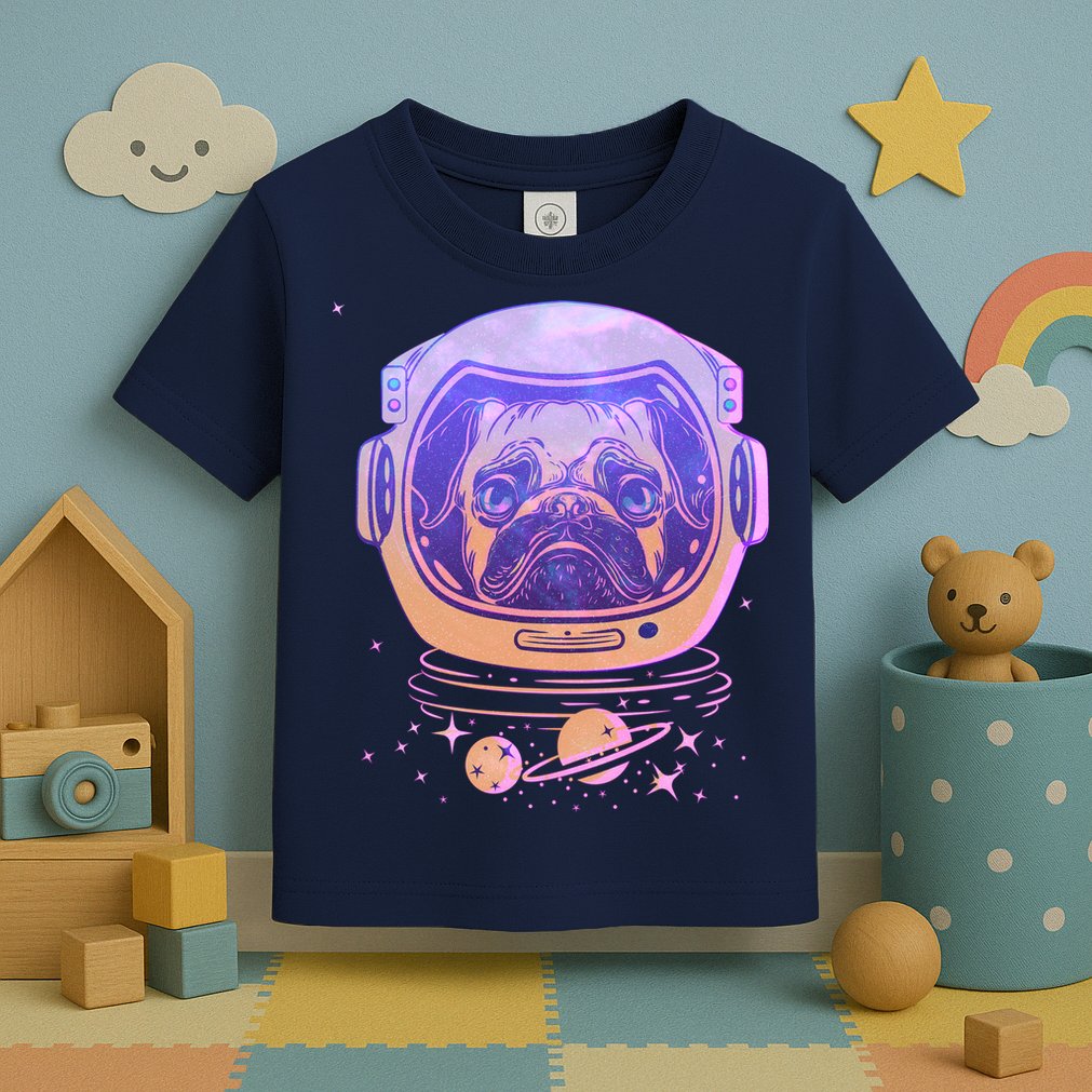 Trippy Space Colors Astronaut Pug Dog Toddler T-Shirt