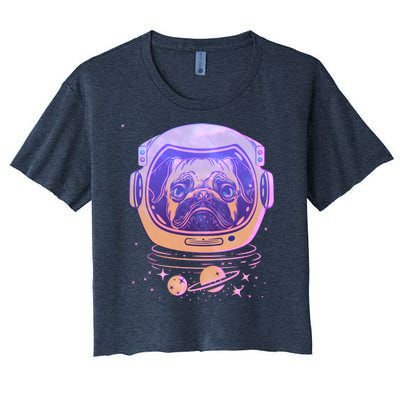 Trippy Space Colors Astronaut Pug Dog Women's Crop Top Tee