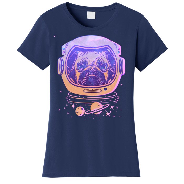 Trippy Space Colors Astronaut Pug Dog Women's T-Shirt