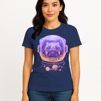 Trippy Space Colors Astronaut Pug Dog Womens T-Shirt