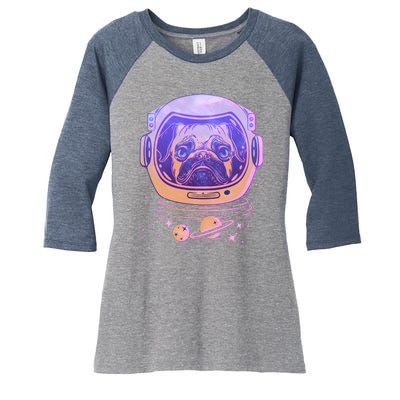 Trippy Space Colors Astronaut Pug Dog Women's Tri-Blend 3/4-Sleeve Raglan Shirt