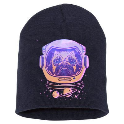 Trippy Space Colors Astronaut Pug Dog Short Acrylic Beanie