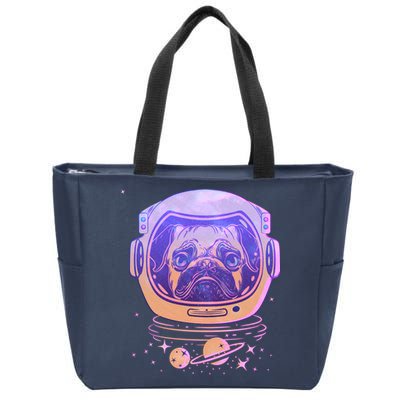 Trippy Space Colors Astronaut Pug Dog Zip Tote Bag