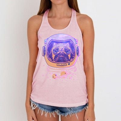 Trippy Space Colors Astronaut Pug Dog Women's Knotted Racerback Tank