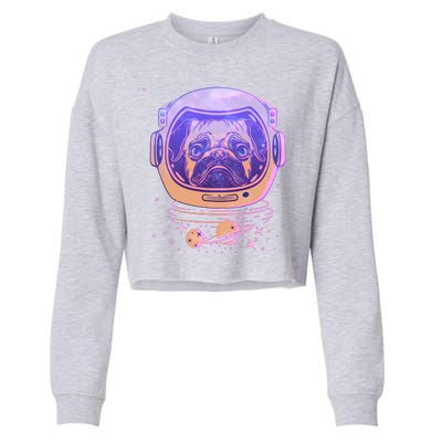 Trippy Space Colors Astronaut Pug Dog Cropped Pullover Crew