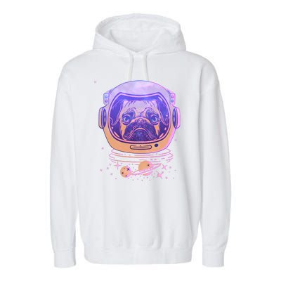 Trippy Space Colors Astronaut Pug Dog Garment-Dyed Fleece Hoodie