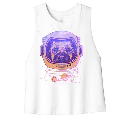 Trippy Space Colors Astronaut Pug Dog Women's Racerback Cropped Tank