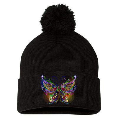 Trippy Variegated Butterfly Pom Pom 12in Knit Beanie