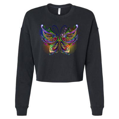 Trippy Variegated Butterfly Cropped Pullover Crew