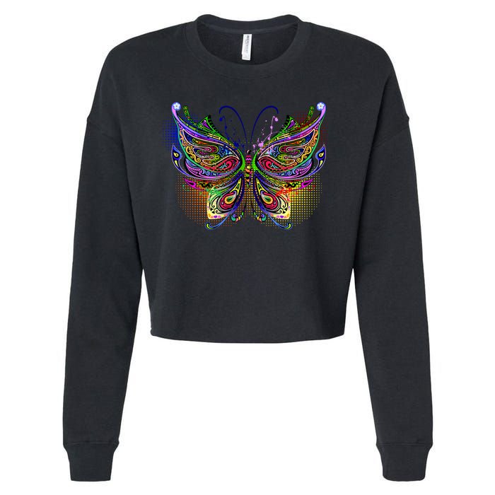 Trippy Variegated Butterfly Cropped Pullover Crew