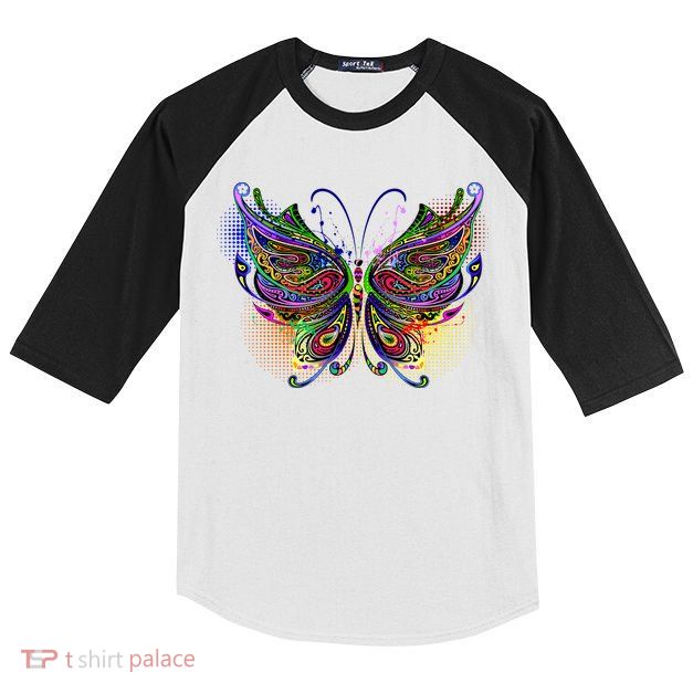 Trippy Variegated Butterfly Kids Colorblock Raglan Jersey