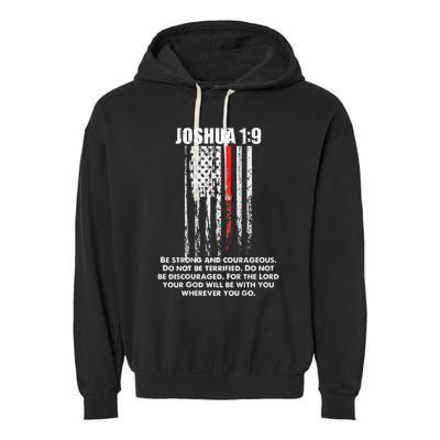 Thin Red Line Firefighter Bible Verse Christian Garment-Dyed Fleece Hoodie