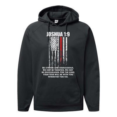 Thin Red Line Firefighter Bible Verse Christian Performance Fleece Hoodie