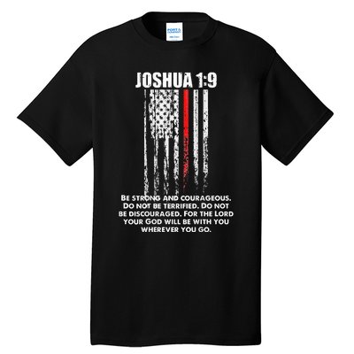 Thin Red Line Firefighter Bible Verse Christian Tall T-Shirt