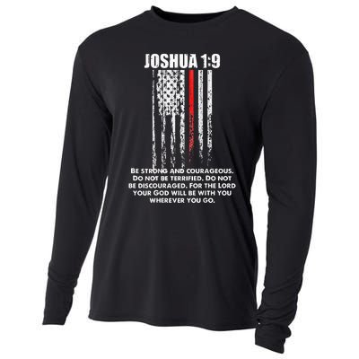 Thin Red Line Firefighter Bible Verse Christian Cooling Performance Long Sleeve Crew