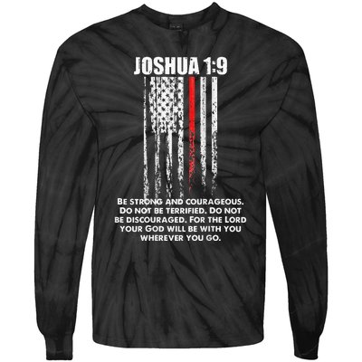 Thin Red Line Firefighter Bible Verse Christian Tie-Dye Long Sleeve Shirt