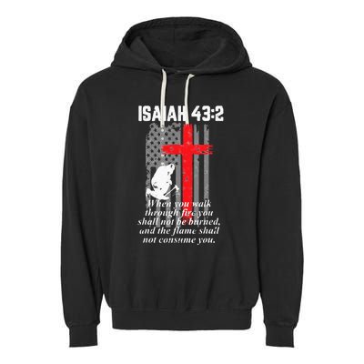 Thin Red Line Firefighter Cross Bible Verse American Flag Garment-Dyed Fleece Hoodie