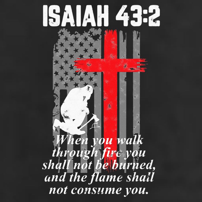 Thin Red Line Firefighter Cross Bible Verse American Flag 7 Panel Mesh Trucker Snapback Hat