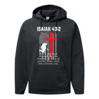 Thin Red Line Firefighter Cross Bible Verse American Flag Performance Fleece Hoodie