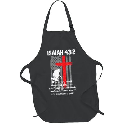 Thin Red Line Firefighter Cross Bible Verse American Flag Apron