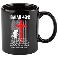 Thin Red Line Firefighter Cross Bible Verse American Flag 11oz C Handle Ceramic Mug