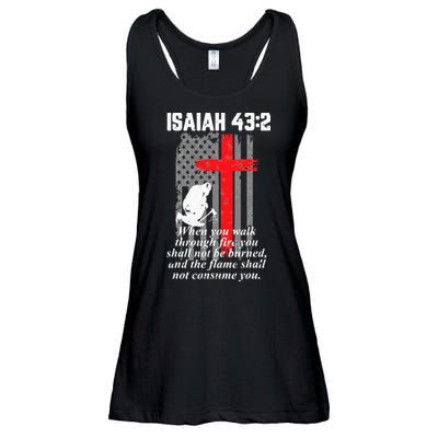 Thin Red Line Firefighter Cross Bible Verse American Flag Ladies Essential Flowy Tank