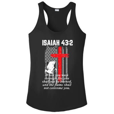 Thin Red Line Firefighter Cross Bible Verse American Flag Ladies PosiCharge Competitor Racerback Tank