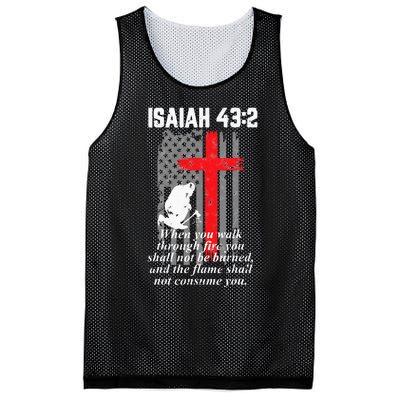 Thin Red Line Firefighter Cross Bible Verse American Flag Mesh Reversible Basketball Jersey Tank