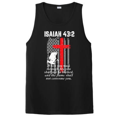 Thin Red Line Firefighter Cross Bible Verse American Flag PosiCharge Competitor Tank