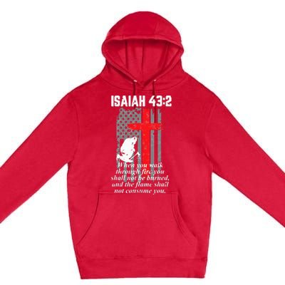 Thin Red Line Firefighter Cross Bible Verse American Flag Premium Pullover Hoodie