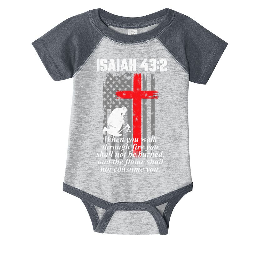 Thin Red Line Firefighter Cross Bible Verse American Flag Infant Baby Jersey Bodysuit