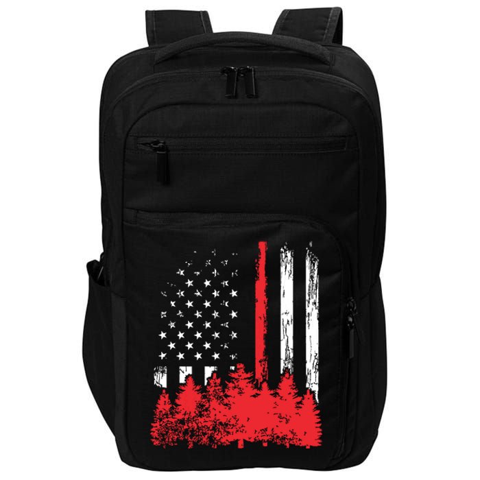 Thin Red Line American Flag Wildland Firefighter Shirts Gift Impact Tech Backpack