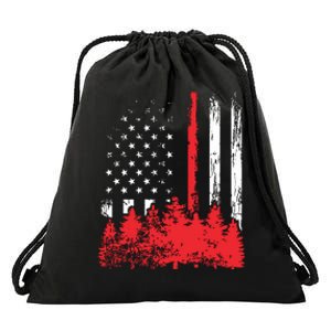 Thin Red Line American Flag Wildland Firefighter Shirts Gift Drawstring Bag