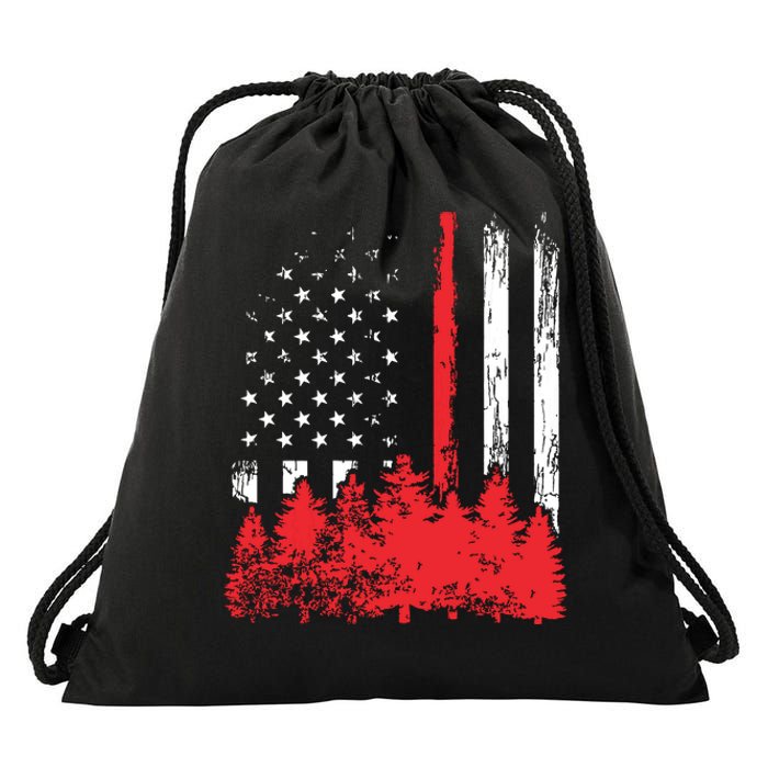 Thin Red Line American Flag Wildland Firefighter Shirts Gift Drawstring Bag