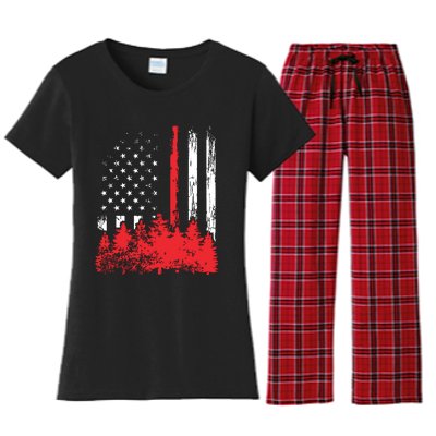 Thin Red Line American Flag Wildland Firefighter Shirts Gift Women's Flannel Pajama Set