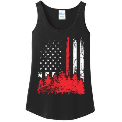 Thin Red Line American Flag Wildland Firefighter Shirts Gift Ladies Essential Tank