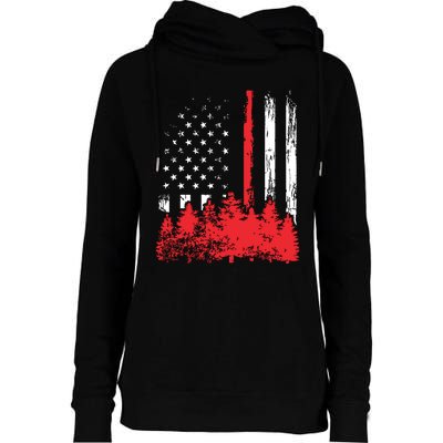 Thin Red Line American Flag Wildland Firefighter Shirts Gift Womens Funnel Neck Pullover Hood