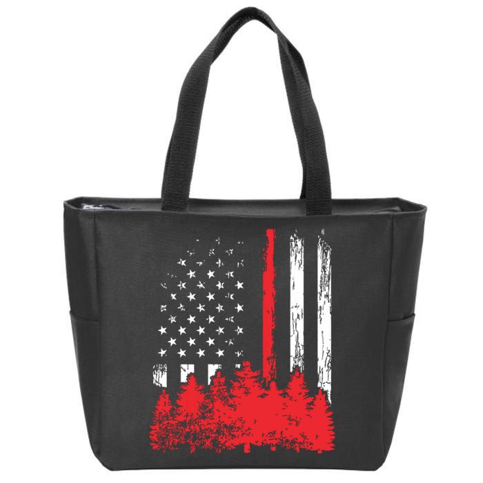 Thin Red Line American Flag Wildland Firefighter Shirts Gift Zip Tote Bag