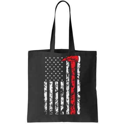 Thin Red Line Axe American Flag Patriot Firefighter Gift Tote Bag