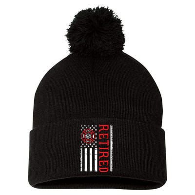 Thin Red Line Firefighter American Flag Retired Gift Pom Pom 12in Knit Beanie