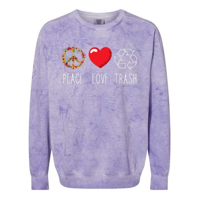 Trash Recycle Logo Love Peace Earth Day Trash Recycling Colorblast Crewneck Sweatshirt