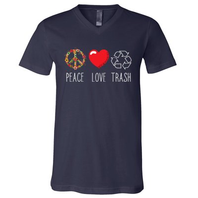 Trash Recycle Logo Love Peace Earth Day Trash Recycling V-Neck T-Shirt