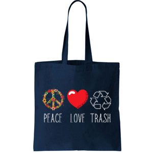 Trash Recycle Logo Love Peace Earth Day Trash Recycling Tote Bag