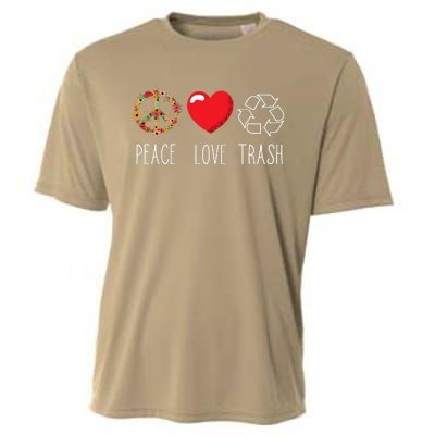 Trash Recycle Logo Love Peace Earth Day Trash Recycling Cooling Performance Crew T-Shirt