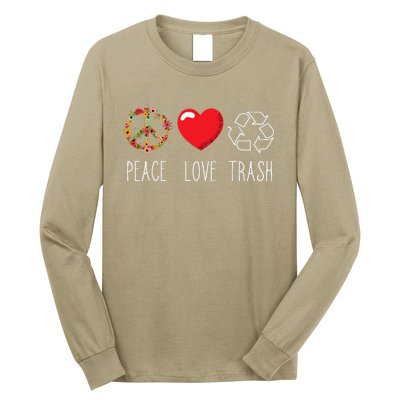 Trash Recycle Logo Love Peace Earth Day Trash Recycling Long Sleeve Shirt