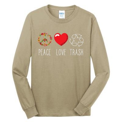 Trash Recycle Logo Love Peace Earth Day Trash Recycling Tall Long Sleeve T-Shirt