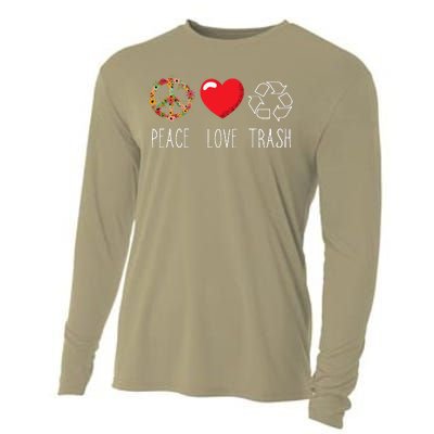 Trash Recycle Logo Love Peace Earth Day Trash Recycling Cooling Performance Long Sleeve Crew