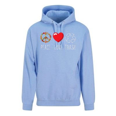 Trash Recycle Logo Love Peace Earth Day Trash Recycling Unisex Surf Hoodie